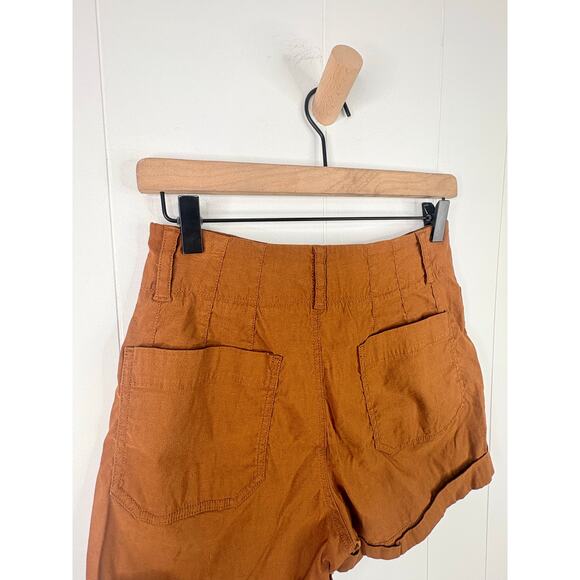 Anthropologie Colette Linen Patch Pocket Shorts Size 26 High Rise Rust - Picture 9 of 11